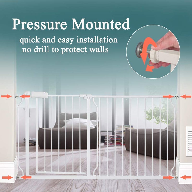 ALLAIBB Extra Wide Pressure Mounted Baby Gate Walk Through Child Kids Safety Toddler Tension White Long Large Pet Dog Gates with Extension for doorways Kitchen (76.38"-81.10"/194-206cm) - Image 2